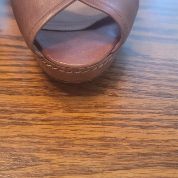 Stuart Weitzman Dark Tan Brown Genuine Leather Open Toe Platform Sandals Heels - Picture 6 of 14